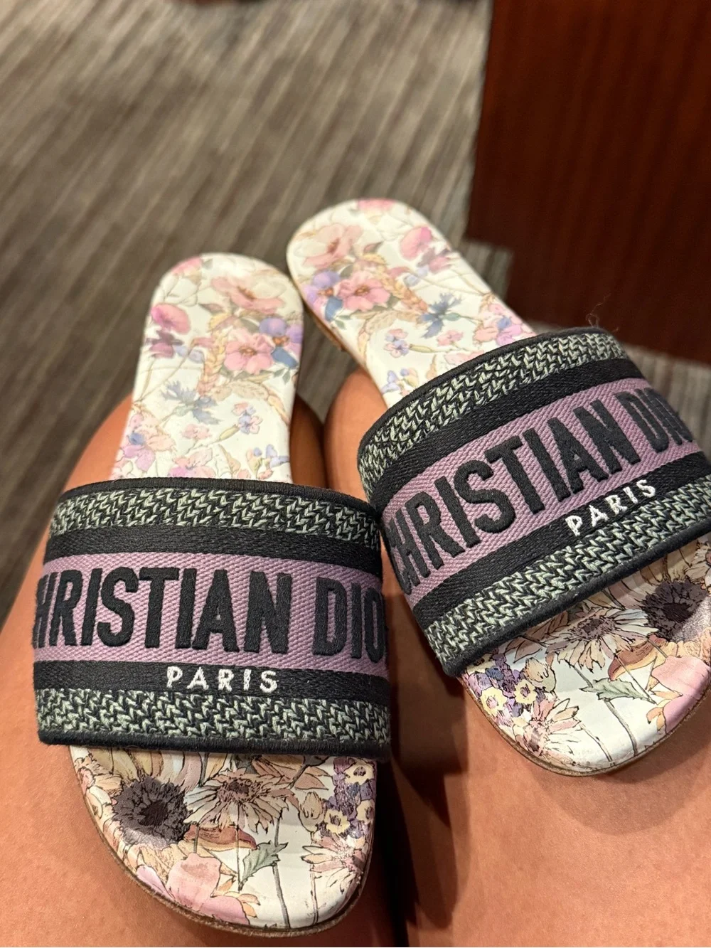 Dior Dway Pink Floral Slide Sandals